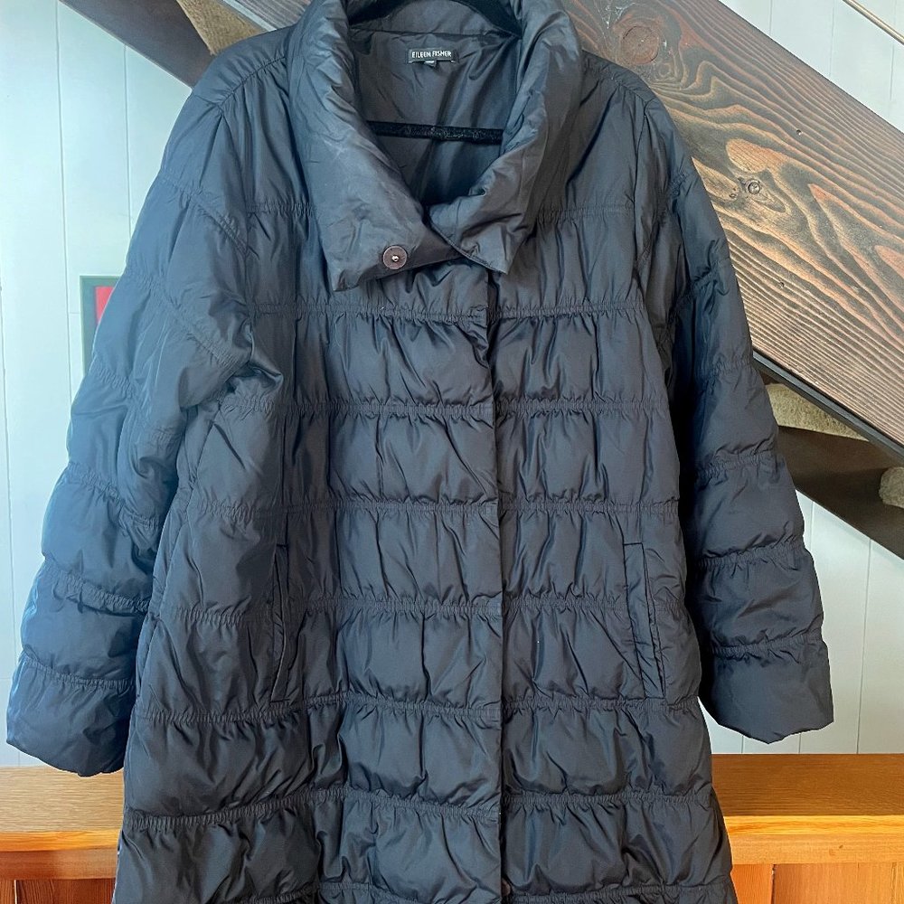Eileen Fisher Puffer Down Jacket Coat Parka Quilted Black